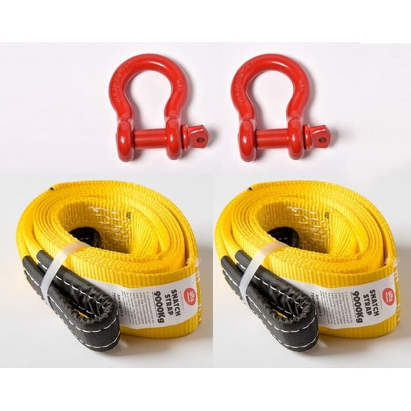 2x Tow Straps+Bow Shackles Winch Rig 3" 9Ton 3x10 ft Red Pin Tree Saver Recovery
