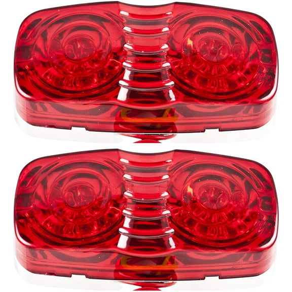 2x Trailer Marker LED Light Double Bullseye Red 12 LED Lights, Double Bullseye LED Trailer Clearance Side Marker Lights, 4x2 Rectangular Rectangle Led Lights, 3 Wire, Chrome Base