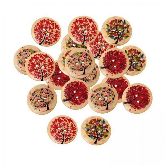 2x Tree Painting Holes Decorative Wood for Sewing Crafting 30mm, Colorful And Stylish Shape Design Ornaments for Clothes