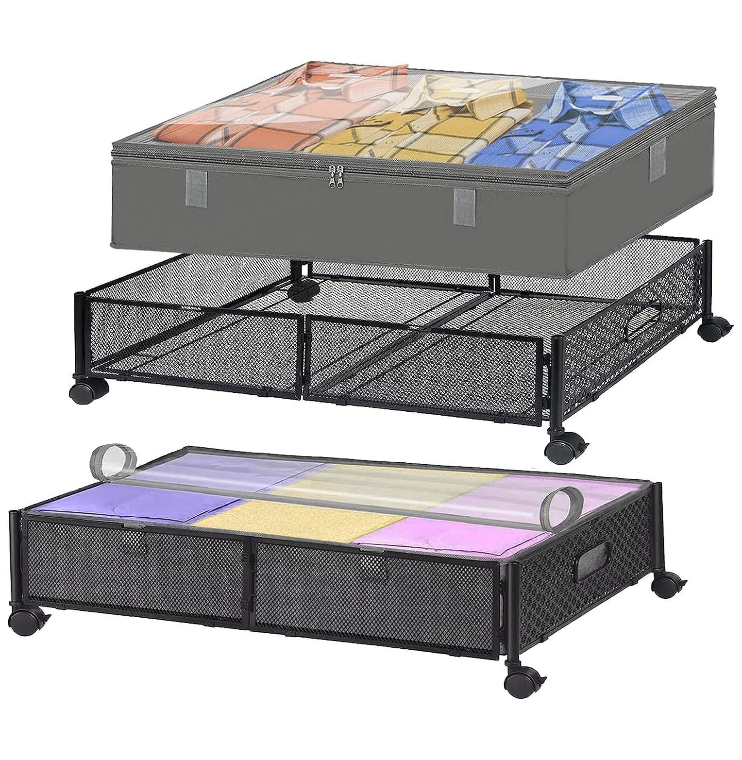 2x Under bed Storage Drawer with Wheels, Foldable Rolling Drawer Under