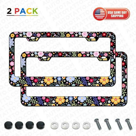 2x Universal Cute Colorful Floral Flower License Plate Frame Cover Decorate Gift