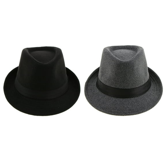 2x Vintage Fedora Hat Mens Ribbon Band Manhattan Structured Wool Panama Hat