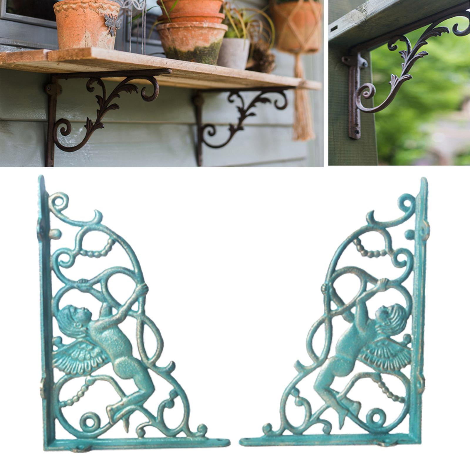 2x Vintage Style Rustic Metal Wall Mounted Triangle Shelf Brackets Decorative