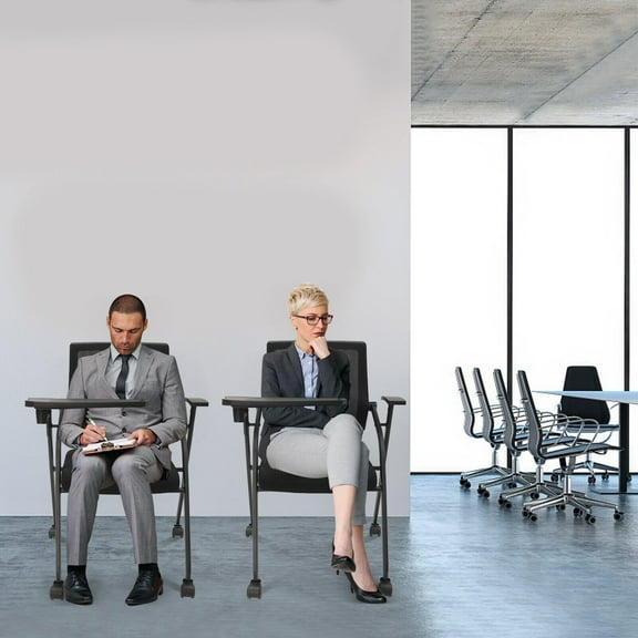 2x Waiting Room Chairs with Wheels Reception Chair Office Guest Chair w/ Desk 25.3*21.3*33.5in for Conference Halls, Schools, Meeting Rooms