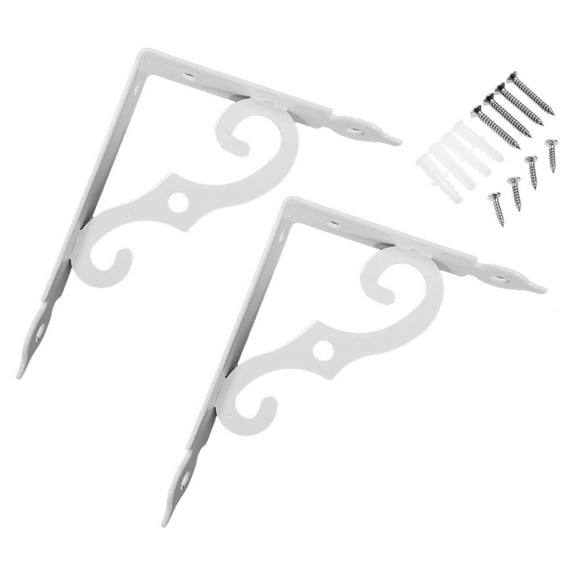2x Wall Shelf Bracket Screws Triangle Decorative for Shelves White 140x110mm