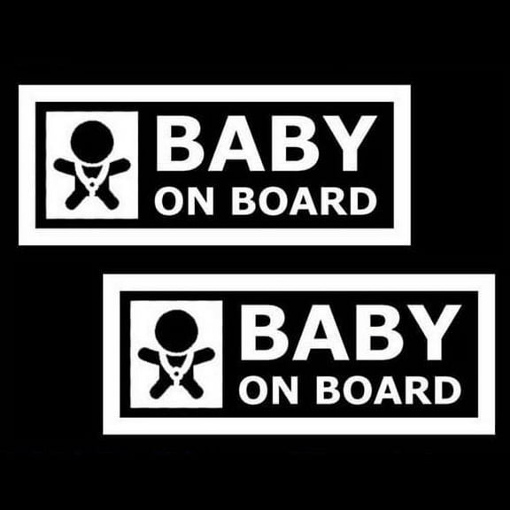 2x White 7" JDM Euro Cute Baby On Board Die-Cut Vinyl Decals Stickers Signs