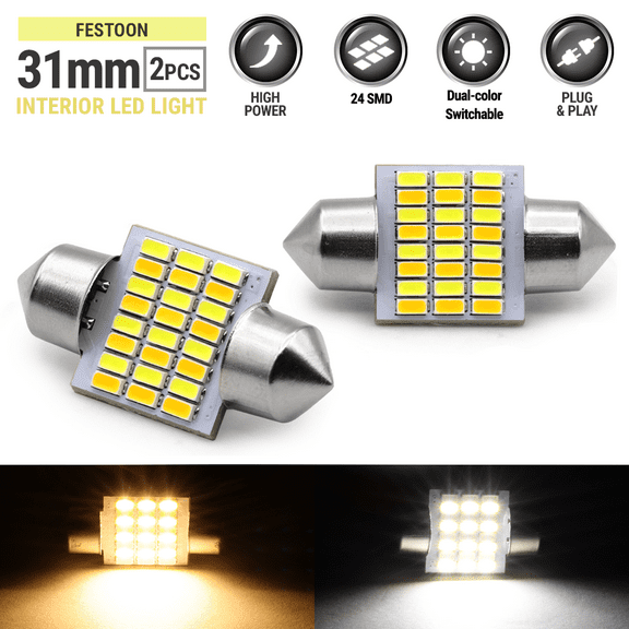 2x White LED Interior Map Dome Trunk Lights 31mm DE3175 DE3022 Festoon Bulbs