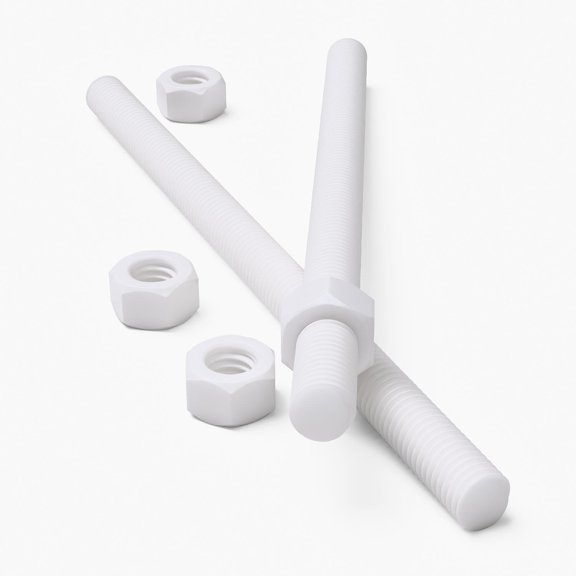 2x White PP M10 x 200 mm Threaded Rods Polypropylene All-Thread