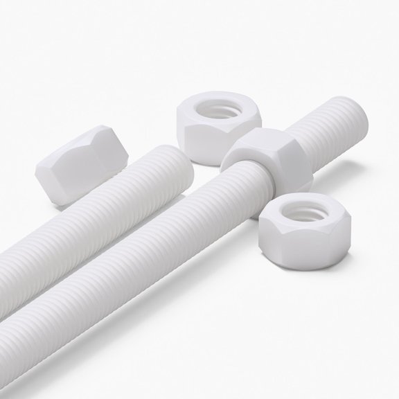 2x White PP M10 x 500 mm Threaded Rods Polypropylene All-Thread