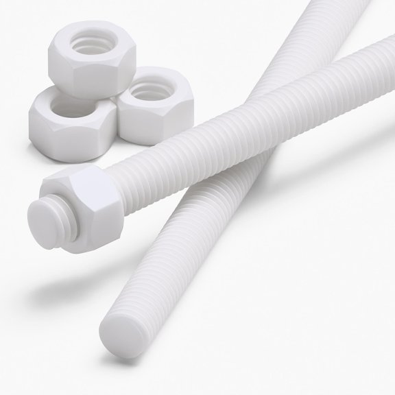 2x White PP M12 x 200 mm Threaded Rods Polypropylene All-Thread