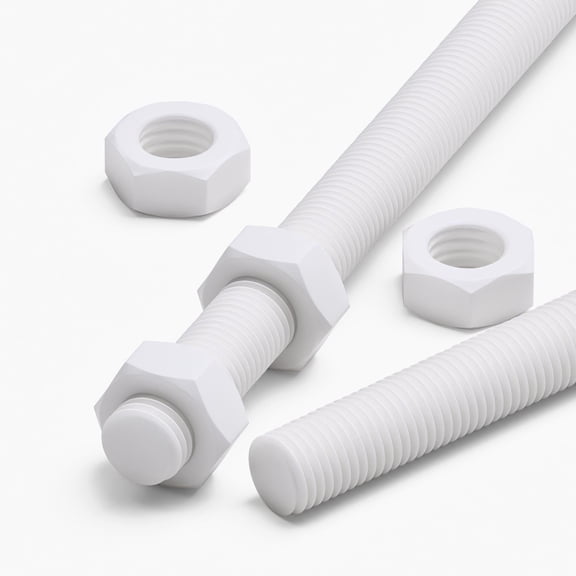 2x White PP M16 x 200 mm Threaded Rods Polypropylene All-Thread
