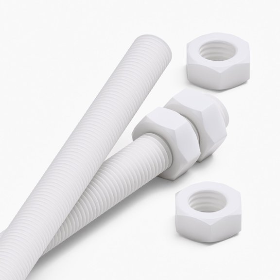 2x White PP M16 x 500 mm Threaded Rods Polypropylene All-Thread
