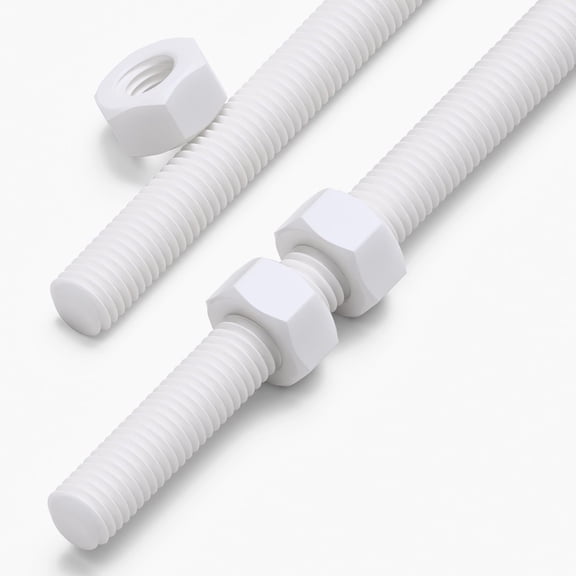 2x White PP M8 x 200 mm Threaded Rods Polypropylene All-Thread