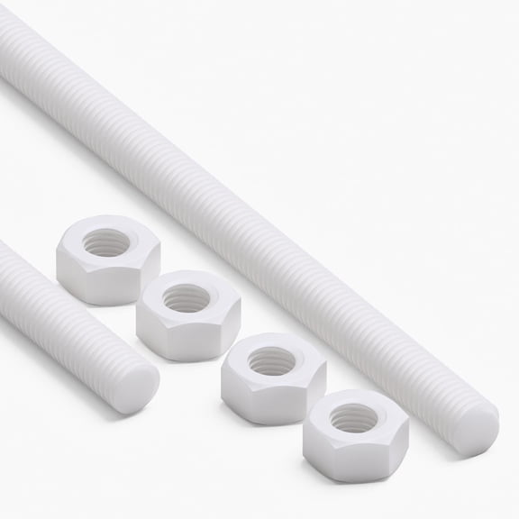 2x White PP M8 x 500 mm Threaded Rods Polypropylene All-Thread