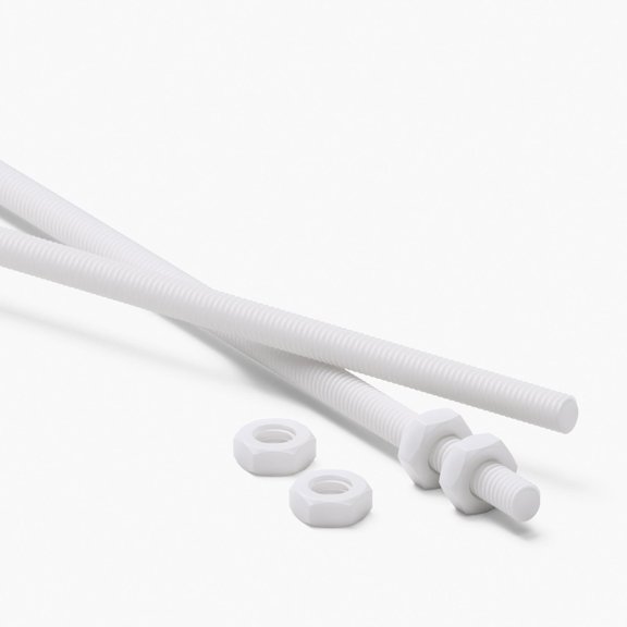 2x White PTFE M3 x 1000 mm Plastic Threaded Rods Fully Threaded Studs