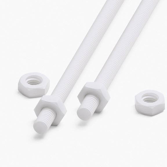 2x White PTFE M3 x 500 mm Threaded Rods Fully Threaded Plastic Studs