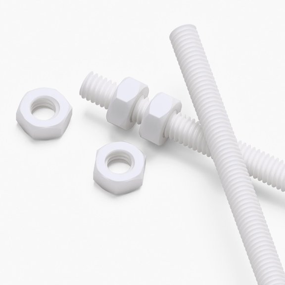 2x White PTFE M4 x 1000 mm Plastic Threaded Rods Full Thread Studs