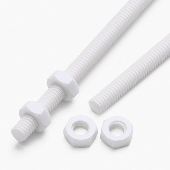 2x White PTFE M4 x 200 mm Threaded Rods Fully Threaded Plastic Studs