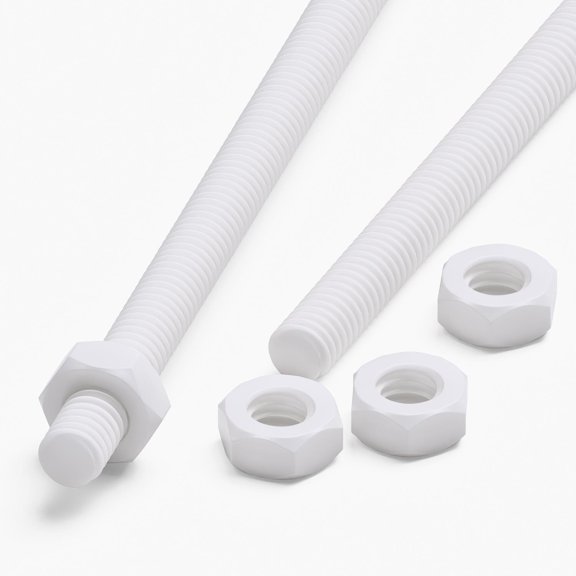 2x White PTFE M4 x 500 mm Threaded Rods Fully Threaded Plastic Studs