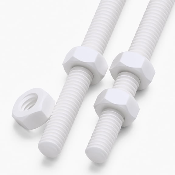 2x White PTFE M6 x 200 mm Threaded Rods Fully Threaded Plastic Studs