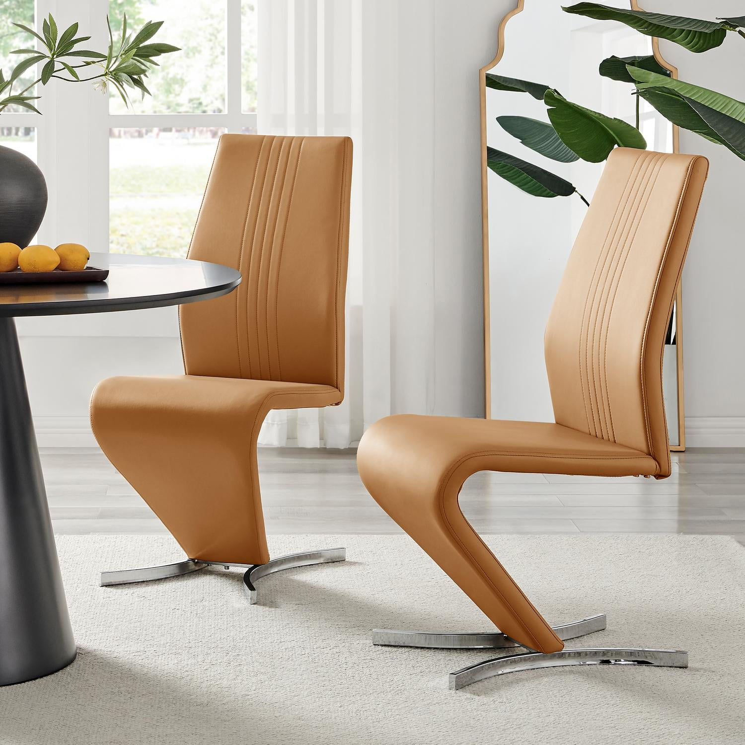 2x Willow Mustard Yellow Faux Leather Chrome 'Z' Dining Chairs