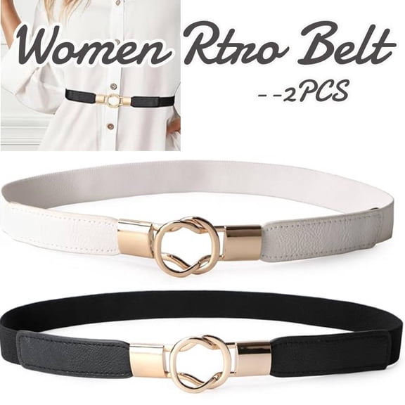 2x Women Retro Elastic Stretchy Metal Buckle Skinny Waist Belt Dress 1inch Wide