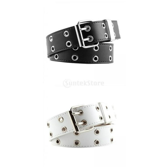 2x Women's Punk Belt Double Eyelet Leather Jeans Waist Strap