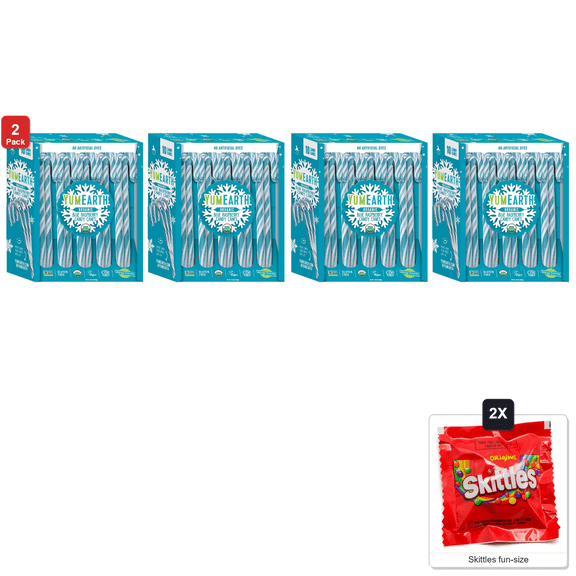 2x | YumEarth Candy Canes, Individually Wrapped Full Size Blue Raspberry Candy Canes, 2 Packs x 10 Count, 20 Total, with 2 Skittles Fun Size