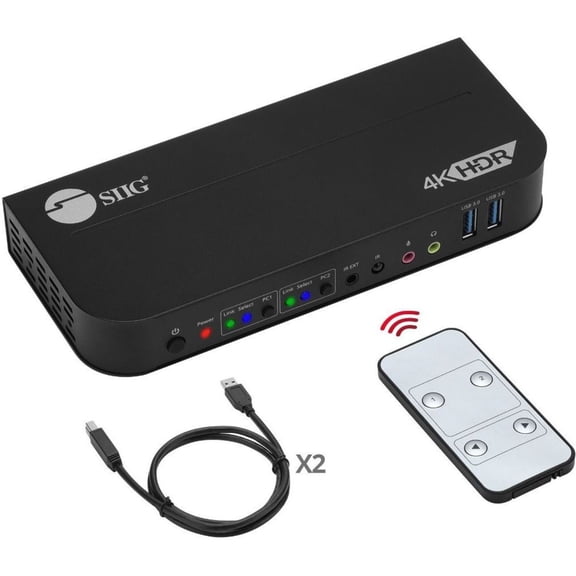 SIIG 2x1 DisplayPort 4K KVM USB 3.0 Switch with Remote Control - Allows you to control 2 DisplayPort 1.4 computers using one keyboard and mouse, DP 1.4/8K@30, HDMI 4K@60, USB 3.0 ports, 3.5mm Phone...