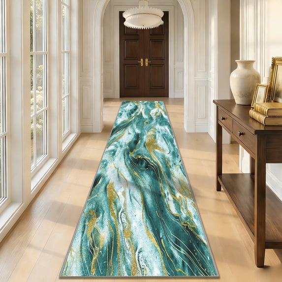 2x10 Abstract Marble Runner Rug Non Slip Washable Rug, Soft Faux Wool Modern Rugs for Hallways, Kitchen Runner Rugs Non Skid, Stain Resistant Floor Carpet for Laundry Entryway Bedroom Bathroom