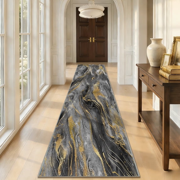 2x10 Abstract Marble Runner Rug Non Slip Washable Rug, Soft Faux Wool Modern Rugs for Hallways, Kitchen Runner Rugs Non Skid, Stain Resistant Floor Carpet for Laundry Entryway Bedroom Bathroom
