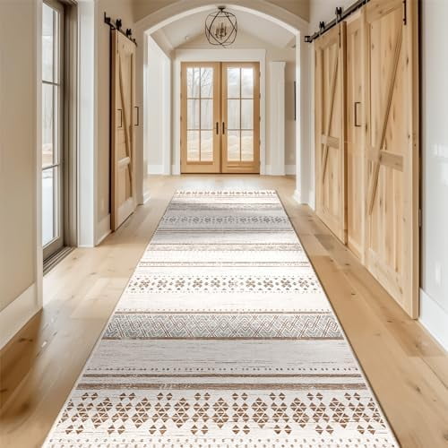 2x10 Area Rugs for Living Room Washable Moroccan Farmhouse Neutral Geometric Low Pile Non-Slip Soft Print Pattern Rug for Bedroom Kitchen Dining Room Entryway Cream/Brown/Pink