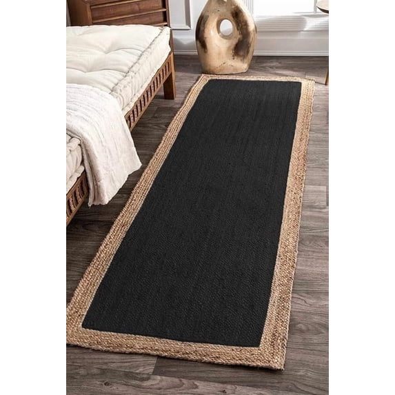 2x10 Ft Black Jute Area Rug, Hand-Woven, Farmhouse Boho Style, Durable & Pet-Friendly Rug for Living Room, Dining Room, and Bedroom
