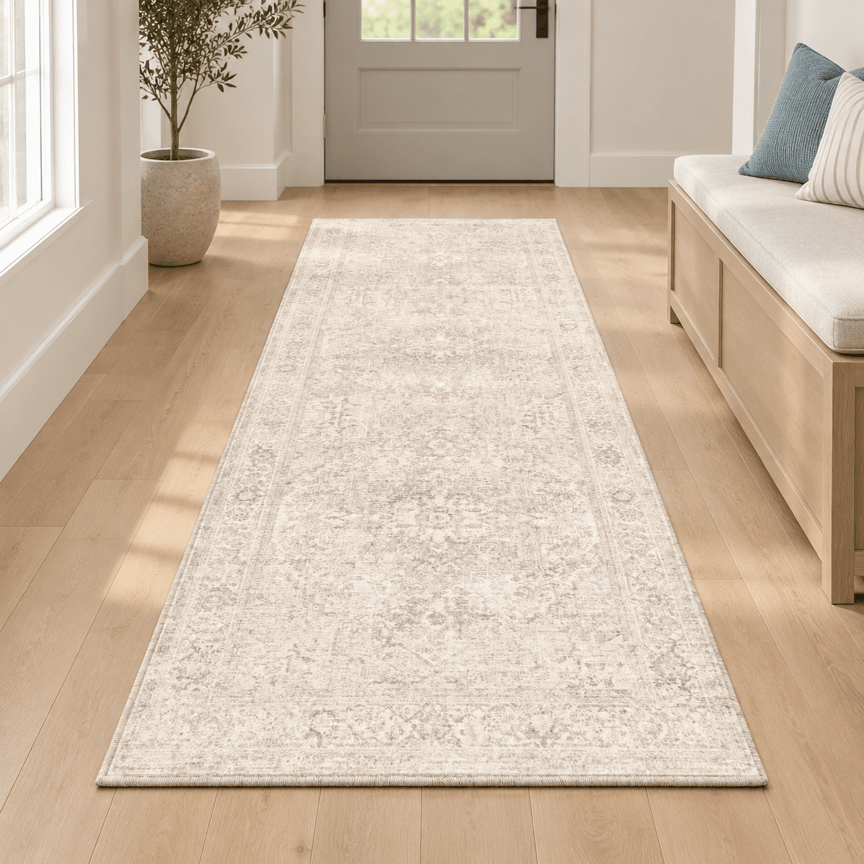 Neurtral Rug 2x10 Hallway Runner Rug Washable Beige Neutral Oriental Vintage ...