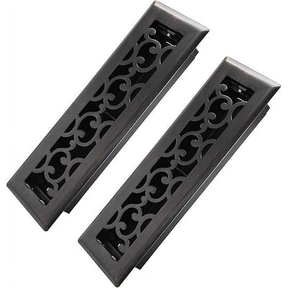 2x10 inches 2 Pack Heavy Duty Steel Walkable Floor Register - Easy Adjust Air Lever - Savannah Design Decorative Floor Vents - Oil Rubbed Bronze