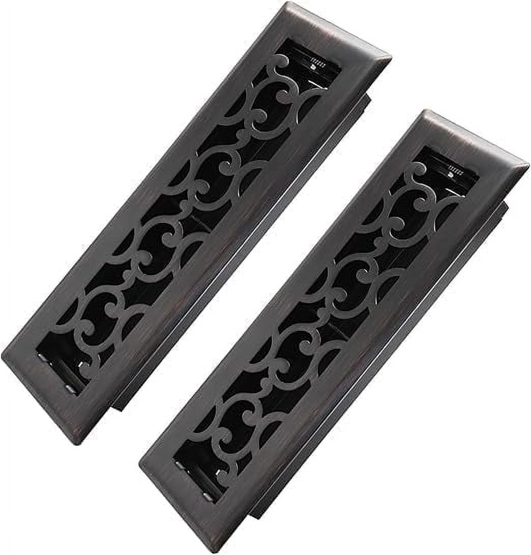 2x10 inches 2 Pack Heavy Duty Steel Walkable Floor Register - Easy Adjust Air Lever - Savannah Design Decorative Floor Vents - Oil Rubbed Bronze