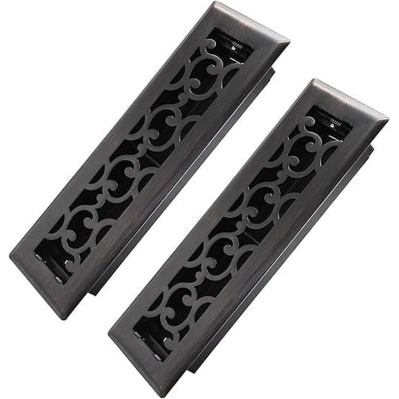 2x10 inches 2 Pack Heavy Duty Steel Walkable Floor Register - Easy Adjust Air Lever - Savannah Design Decorative Floor Vents - Oil Rubbed Bronze