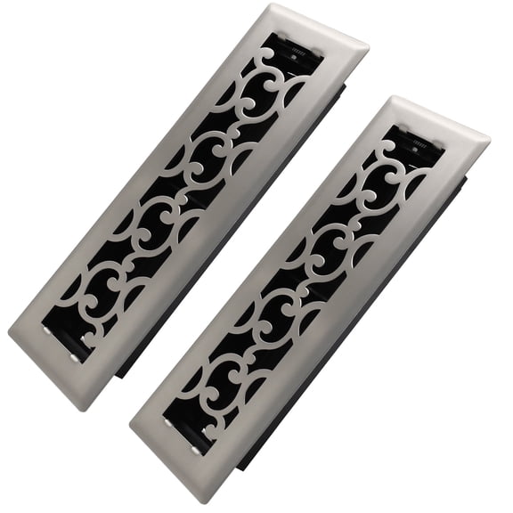 2x10 inches 2-Pack Steel Heavy-Duty Walkable Floor Register with Adjustable Air Lever - Savannah Design - Satin Nickel