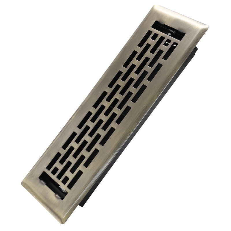 2x10 Inches Heavy Duty Walkable Floor Register - Easy Adjust Air Supply Lever Decorative Floor Vent Covers - Boston Design Vent Covers for Home - Antique Brass
