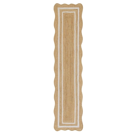 KALVEERA Coastal Scalloped Braided White Runner Rugs, 2 x 10, Non-Slip Backing