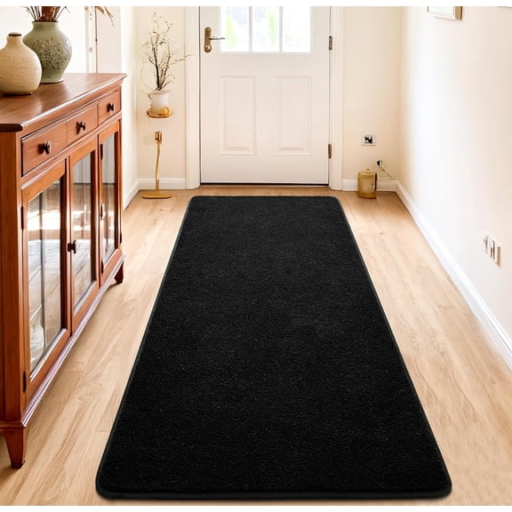 2x10 Minimalist Washable Runner Rugs for Bedroom Hallway, Modern Soft Memory Foam Rug for Kids Nursery, Low Plie Indoor Runner Carpet for Dorm Kitchen Bedside Living Room Decor, Black