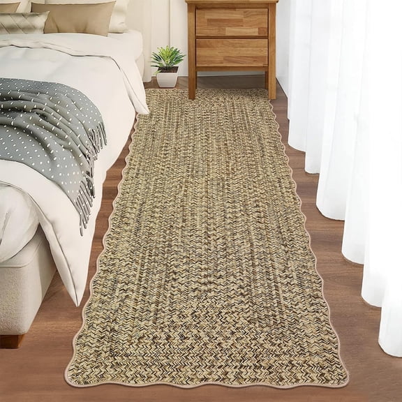 2x10 Modern Minimalist Bordered Runner Rug, Needle Punched Non Slip Washable Low Pile Long Hallway Kitchen Carpet,Beige