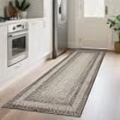 2x10 Modern Striped Runner Rug, Non Slip Washable Low Pile Flat Woven Farmhouse Carpet for Hallway Kitchen,Camel