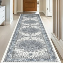 Vintage Hallway Runner Rugs, 2x10, Non-Slip, Washable, Low Pile,Foldable,Blue Entryway Runners