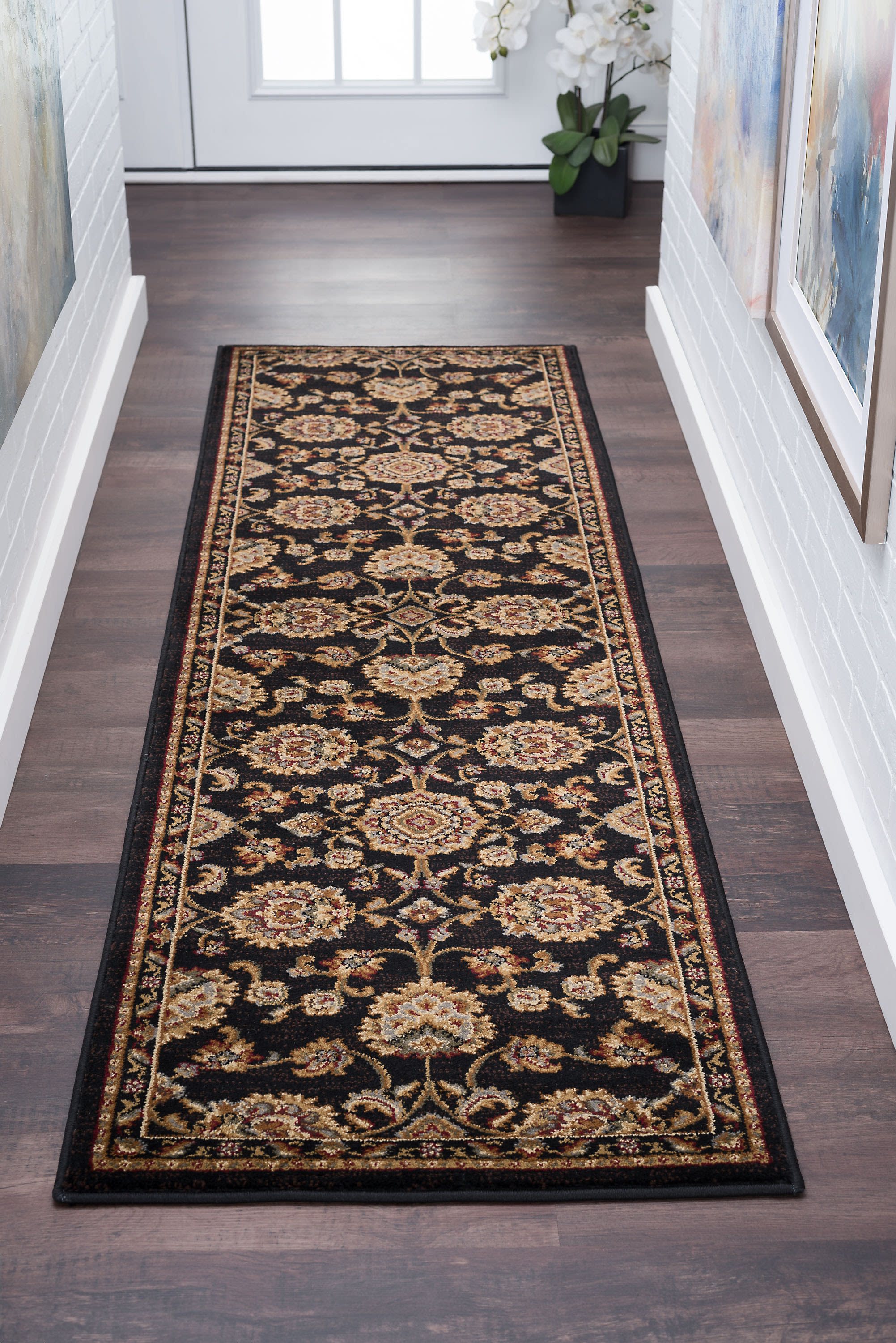 2x10 Traditional Black Runner Rugs for Hallway Indoor Entry, Entryway