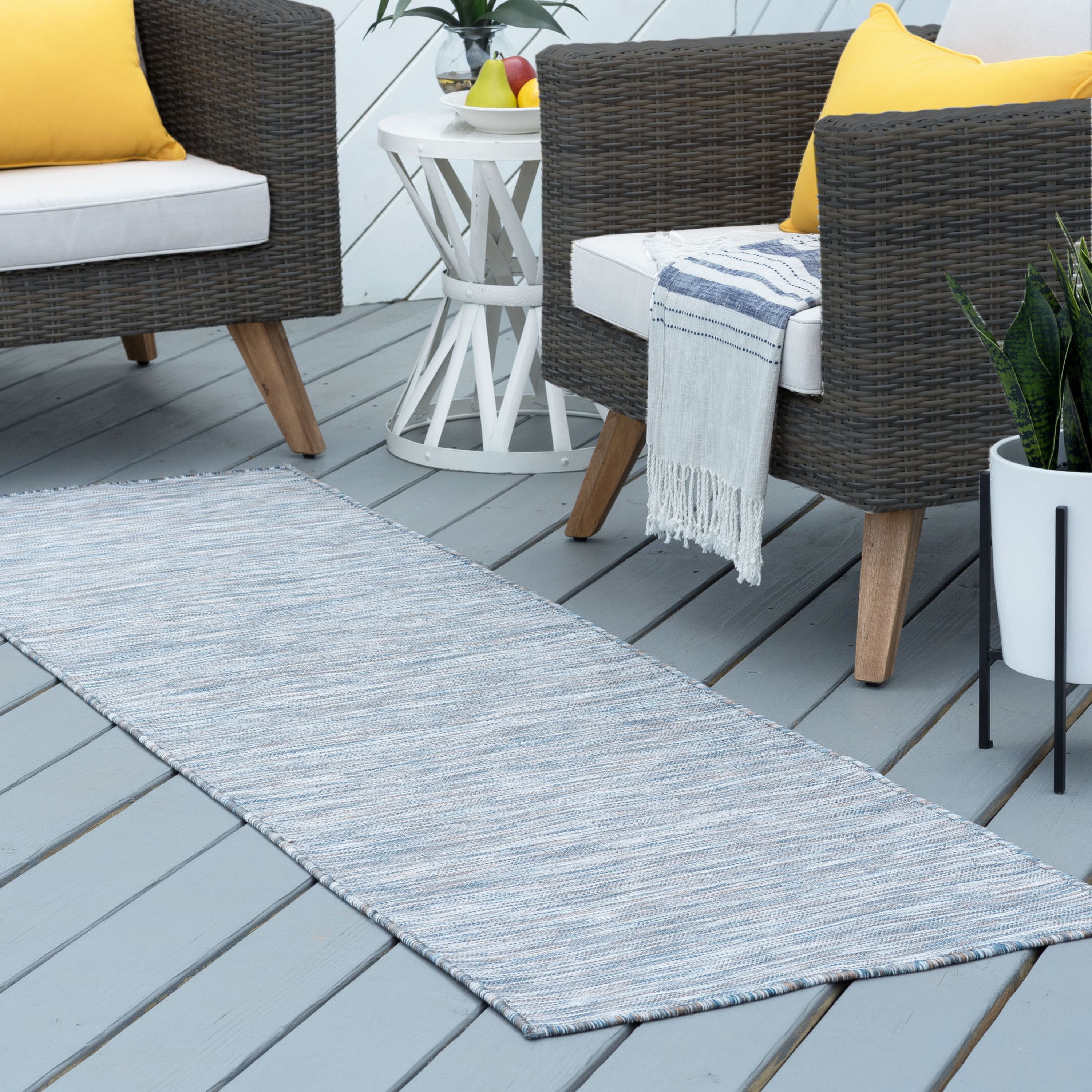 2x10 Water Resistant, Indoor Outdoor Runner Rugs for Patios, Hallway, Entryway, Deck, Porch, Balcony or Kitchen | Outside Area Rug for Patio | Blue, Stripe | Size: 2'3'' x 10'
