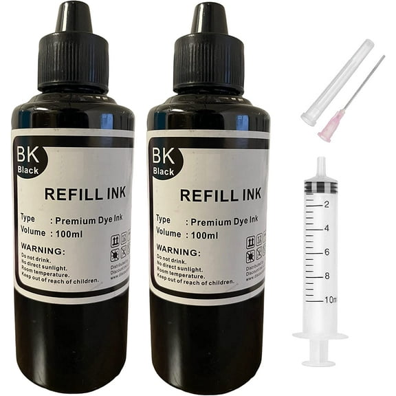 2x100ml Black Refill Ink Bottle Compatible for Brother Lexmark Inkjet Printers Refillable Cartridge CISS CIS System