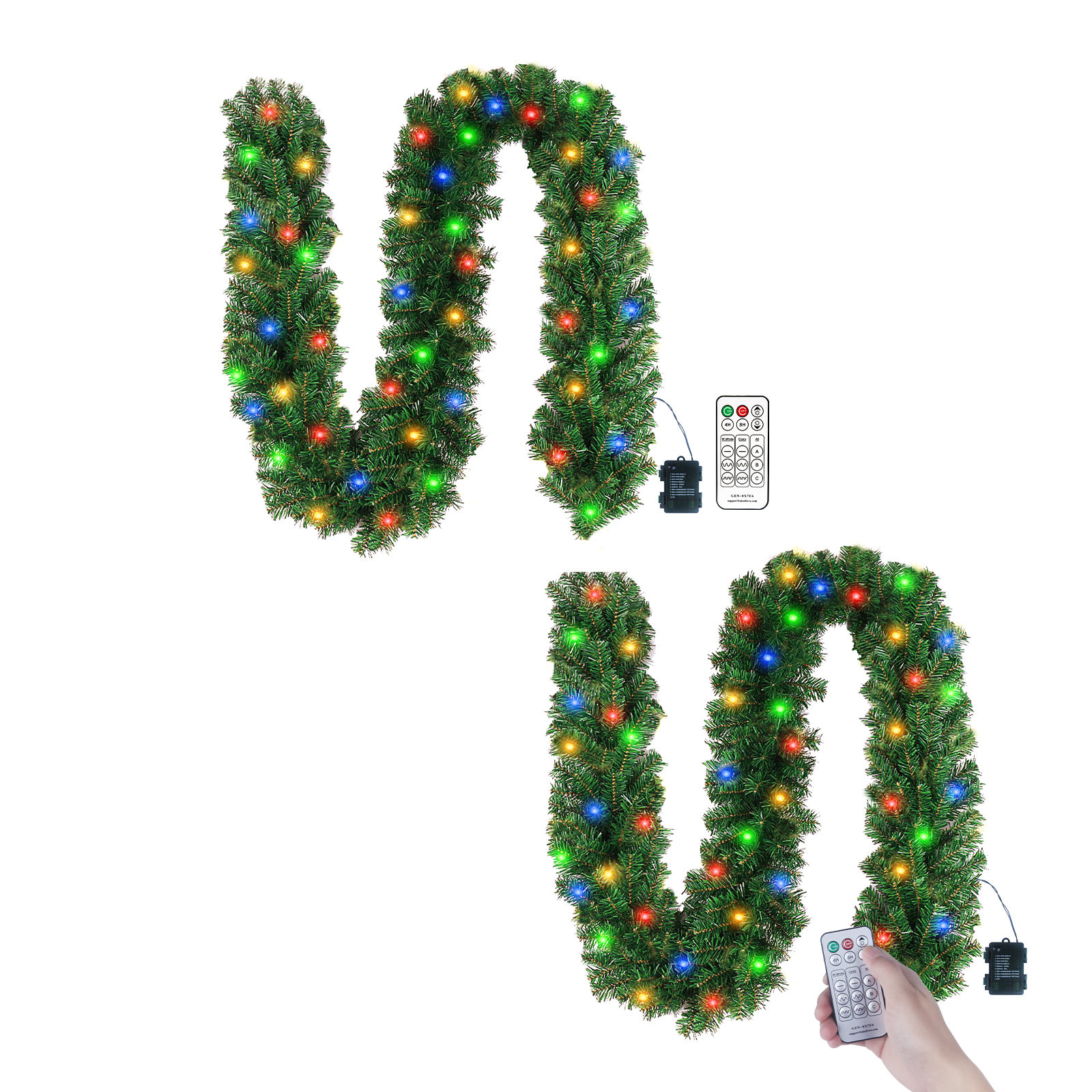 2x10ft Christmas Garland with Multicolored LEDs Lights & Timer & Remote