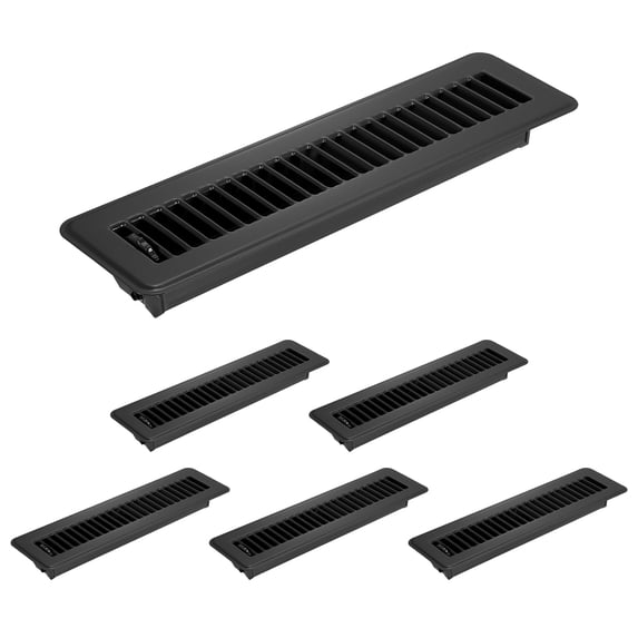 2x12 Inch Floor Vent Covers, Floor Registers Metal Walkable Air Vent Covers Easy Adjustable Air Supply Lever, Black 6 Pcs