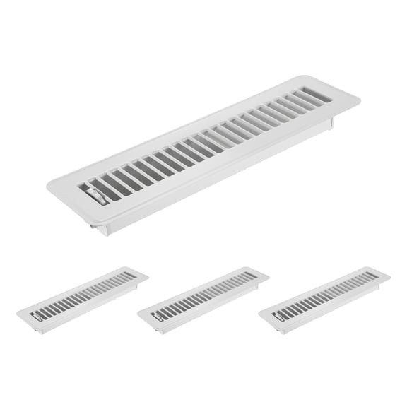 2x12 Inch Floor Vent Covers, Floor Registers Metal Walkable Air Vent Covers Easy Adjustable Air Supply Lever, White 4 Pcs